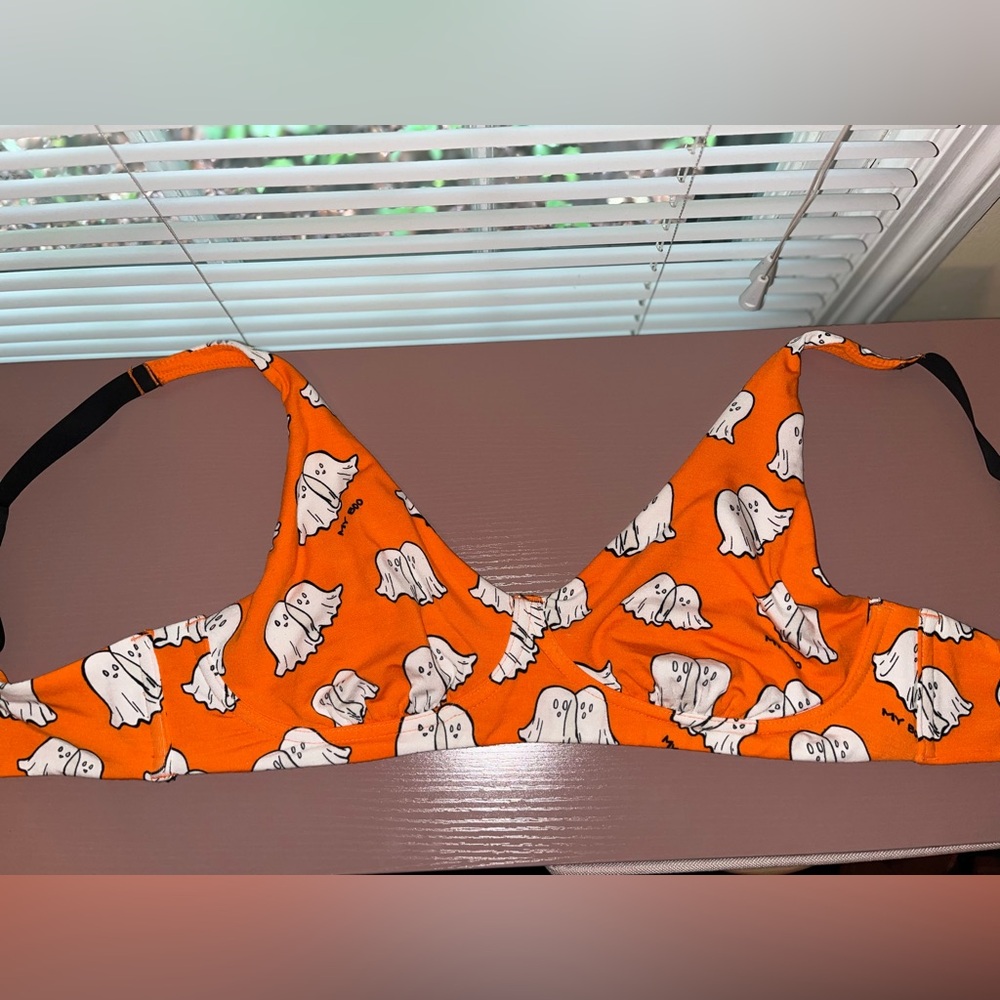 MeUndies Bralette - Size L - Orange and White - Halloween Edition